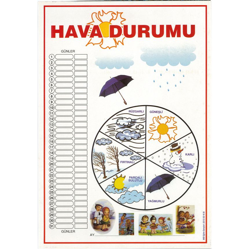 Okul Dunyasi Hava Durumu Panosu (carkli) 35x50 cm