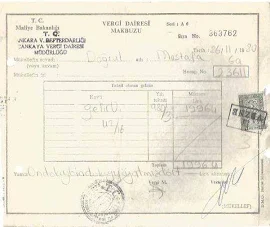 T.C. Maliye Bakanlığı Çankaya Vergi Dairesi Müdürlüğü- Vergi Dairesi Makbuzu 26/11/1980