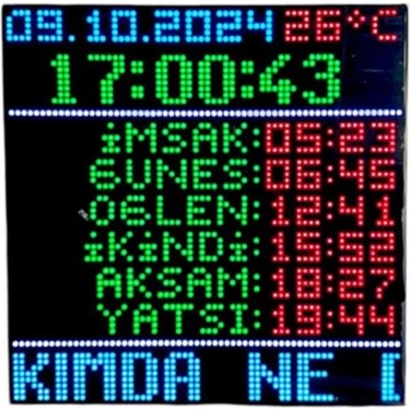 SANEC Ledli Kayan Yazılı Renk Değiştirebilen Vakitmatik Cami