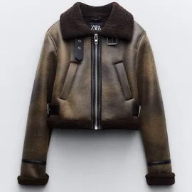 Zara - Astar Detayli Kisa Ceket - Koyu Kahverengi - Kadın