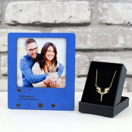 Kişiye Özel Fotoğraflı İnstagram Çerçeve Ve Melek Kanadı Kolye (model 1)