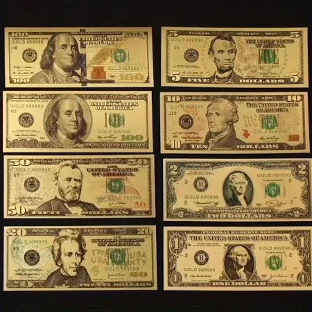 8 Adet Altın Varaklı Hatıra Dolar Yabancı Para Seti Koleksiyon Abd Doları Hatıra Seti 8 Adet Altın Folyo (Resimdeki Ürün Gönderilecektir) ( 350 )