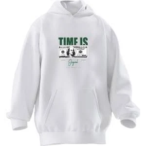 Nmg Tekstil Unisex Premium Pamuk Beyaz Times Dolar Baskılı 3 Iplik Kapüşonlu Sweatshirt - S