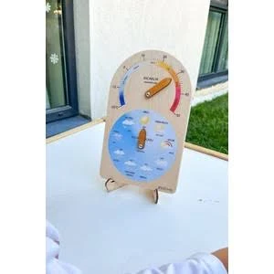 UltraNova Renkli Ahşap Hava Durumu ve Sıcaklık Göstergesi Eğitici Oyuncak - Ahşap Desenli