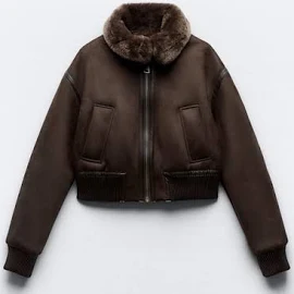 Zara - Astar Detayli Kisa Ceket - Kahverengi - Kadın