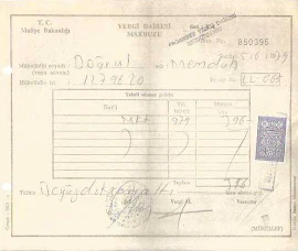 T.C. Maliye Bakanlığı Vergi Dairesi Makbuzu 5/6/1979 - 396 Lira