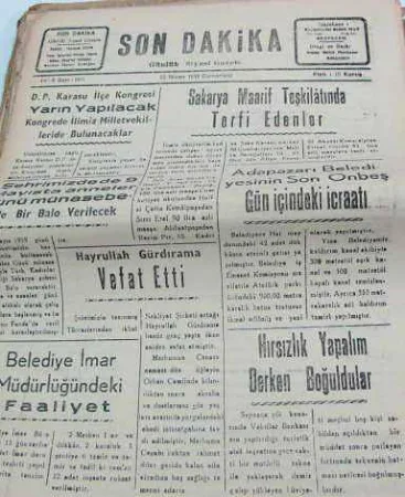 adapazarı son dakika gazetesi sayı 1421 1959