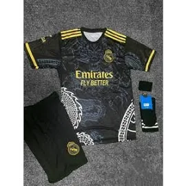 BySportakus Real Madrid 2024/25 Yeni Sezon Vini Jr Dragon Desenli Çocuk Forması 3'lü Set (Black) - Siyah - 8 - 9 Yaş