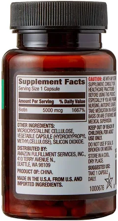 Amazon Elements Biotin 5000 mcg Vegan 130 Capsules