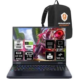 Acer Predator Helios 16 Intel Core I7 13700HX 40GB 2tb SSD RTX4060/8GB 165HZ 16'' Qhd+ Fdos Taşınabilir Bilgisayar NH.QJQEY.001 & Per4 Çanta NHQJQE...