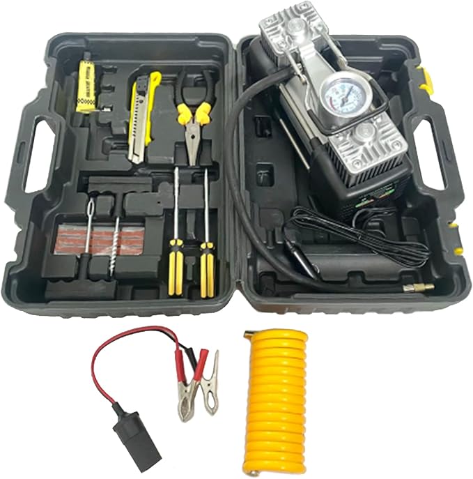 Araç Hava Pompası Alet Kutusu,Outdoor Onarım Takım Çantası - Yüksek Basınçlı 12V Taşınabilir Şişirme Seti Ev Kamp Seyahat Acil Durum