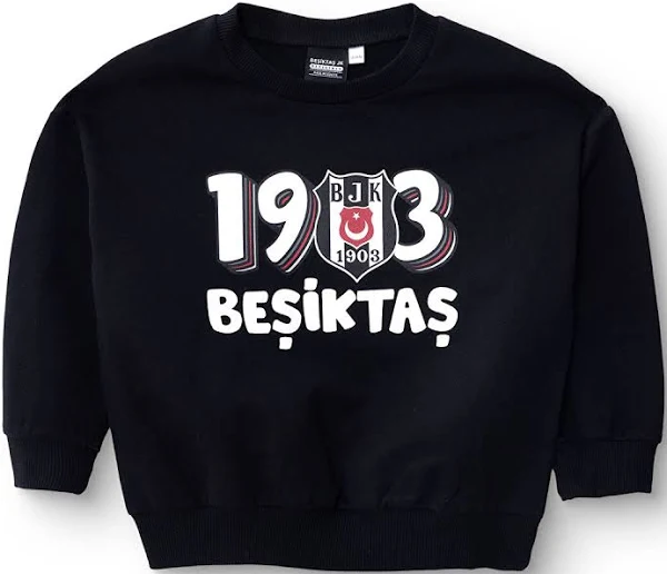 Beşiktaş Unisex Sweatshirt İki İplik Bisiklet Yaka Uzun Kol - Siyah