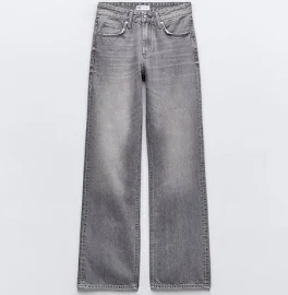 Zara - Trf Wide-Leg Mid-Rise Full Length Jean - Gri - Kadın