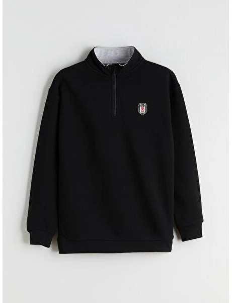 Dik Yaka Beşiktaş Baskılı Çocuk Sweatshirt SİYAH