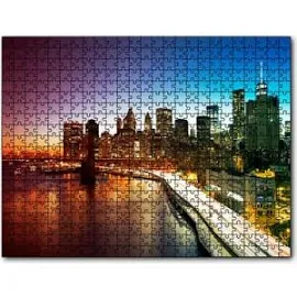 Cakapuzzle New York Manhattan Köprüsü ve Gece Manzarası 1000 Parça Puzzle Yapboz Mdf(Ahşap)