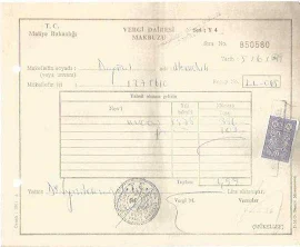 T.C. Maliye Bakanlığı Vergi Dairesi Makbuzu 5/6/1979 499 Lira