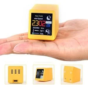 Mini Hava Durumu İstasyonu WIFI LED LCD 28x28mm Dijital Saat Fotoğraf Sıcaklık Nem