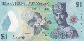 Brunei, 1 Dolar (2016) P#35c ÇİL Polimer Eski Yabancı Kağıt Para