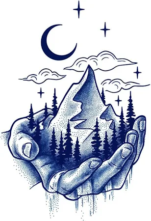 Переводне тату Вершина Гора в руці • 18см х 11см • На 10–14 днів • Органічний пігмент • Не блищить • Не змивається • Реалістичне