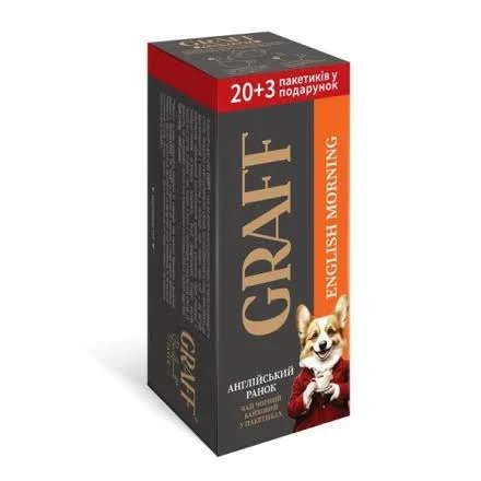 Чай (23 ф/п*1,8г) Graff чорний байховий у пакетиках "English morning/"Kenyan strong к/уп