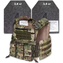 Плитоноска с плитами 4 класс защиты 2ARMOR ДСТУ 8782:2018 Cordura 1000D Бронежилет с быстрым сбросом MultiCam