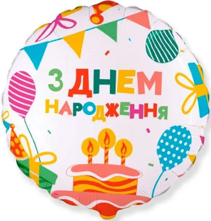 Шар «З Днем Народження!» круг тортик и шарики