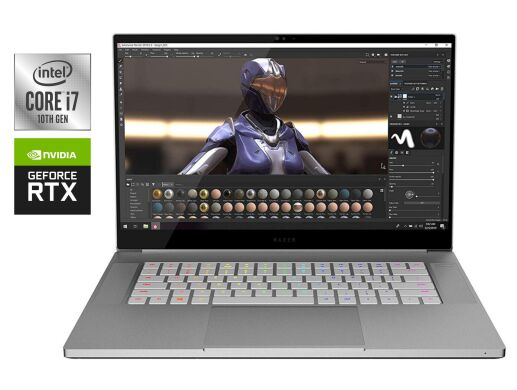 Ігровий ноутбук Razer Blade 15 RZ09-0328 Silver / 15.6" (3840x2160) OLED / Intel Core i7-10750H (6 (12) ядер по 2.6 - 5.0 GHz) / 16 GB DDR4 / 512 GB 