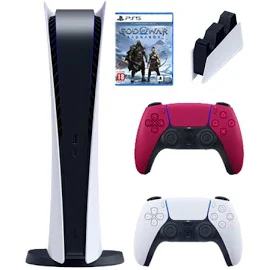 Sony PlayStation 5 Digital Edition 825GB God of War Ragnarok Bundle + доп. джойстик(Red) + Sony DualSense Charging Station