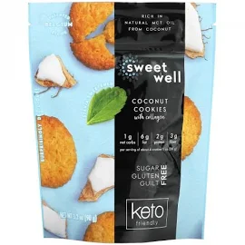 Sweetwell Кето-печенье, с коллагеном, кокос, 90 г (3,2 унции)