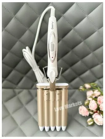 Плойка хвиля для волосся Geemy GM-2932 п'ять хвиль діаметр 16 мм з керамічним покриттям для кучерявого волосся і локонів колір білий із золотим.