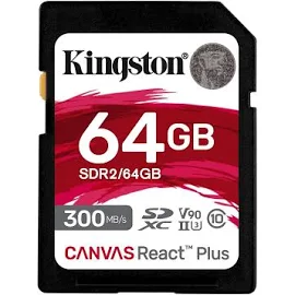 Карта памяти SDXC 64GB Kingston Canvas React Plus C10 UHS-II U3 (SDR2/64GB)
