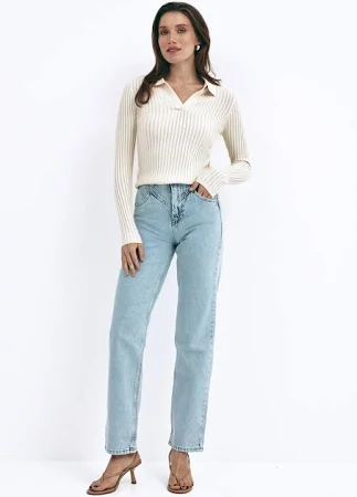 Джинси STRAIGHT MID-RISE світло блакитного кольору з акцентною кокеткою