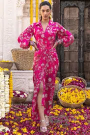 Chhavvi Aggarwal Hot Pink Printed Draped Dress at Pernia's Pop Up Shop Online