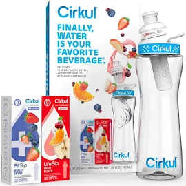 Cirkul 22oz Plastic Water Bottle Starter Kit with Blue Lid and 2 Flavor Cartridges (fruit Punch & Mixed berry)