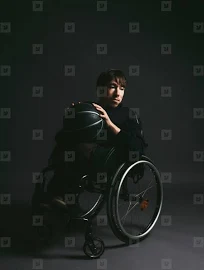 Male paraplegic athlete with basketball in wheelchair stock photo