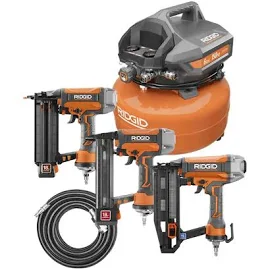 Ridgid R69603FK 6 gal. Portable Electric Pancake Air Compressor w/ 18ga Brad Nailer, 16GA Straight Finish Nailer, & 18ga Finish Stapler