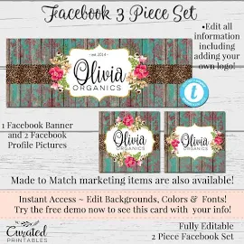 Leopard and Floral Facebook Set, Customizable Facebook, DIY Facebook, Editable Facebook Set, Instant Download Template, Calamity Jane