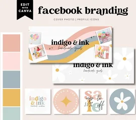 Rainbow Facebook Cover Template, Facebook Banner, Facebook Icon, Facebook Business Cover Image, DIY Facebook Template, Canva Template - Dani