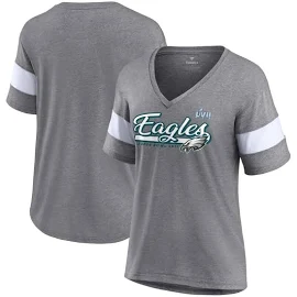 Women's Fanatics Branded Heather Gray Philadelphia Eagles Super Bowl LVII Raise The Bar Tri-Blend Half-Sleeve V-Neck T-Shirt Size: Large