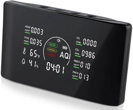 10 in 1 Indoor Air Quality Monitor with Portable Sensors for CO2, PM2.5, Temperature & Humidity,VOC Sensor and AQI,Accurate Formaldehyde,CO2 Detector