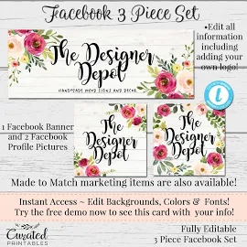 Floral Facebook Set, Customizable Facebook, DIY Facebook, Editable Facebook Set, Instant Download Template, Editable Set, Designer Depot