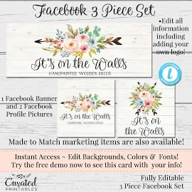 Floral Facebook Set, Customizable Facebook, DIY Facebook, Editable Facebook Set, Instant Download Template, DIY Business Set, Picket Fences