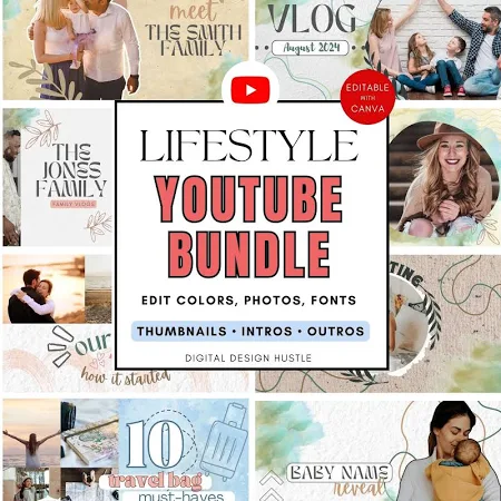 Youtube Branding Packs, Youtube Banner Minimalist, Youtube Branding Kit Neutral, Youtube Thumbnail for Vlog, Youtube Intro Template Cavna