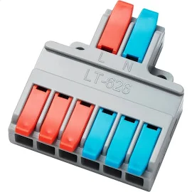 GKEEMARS 10pcs Wire Connectors, Compact Splicing Connector Push-In Conductor Terminal Blocks (2 in 6 Out)