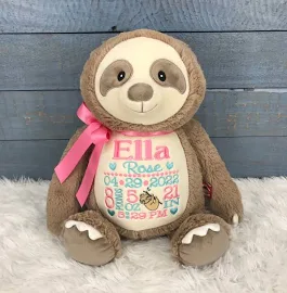 Personalized Stuffed Sloth, Personalized Baby Gift,Birth Announcement Stuffed Animal,Baptism gift, Adoption gift, Sloth