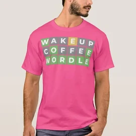 wordle, Wake Up Coffee wordle, Wordle Addict T-Shirt, Men's, Size: Adult S, Wow Pink