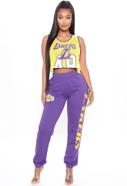 Womens NBA on The Rebound Lakers Sweatpants in Purple Size Large by Fashion Nova