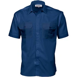 Dnc Workwear Mens Polyester Cotton Work Shirt Short Sleeve Business Casual 3211, Men's, Size: 4XL, Blue