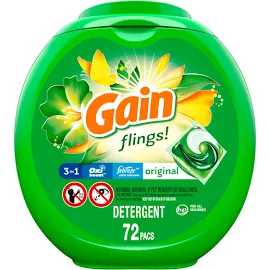 Gain Flings Detergent, Original, Pacs - 72 pacs, 1.61 kg