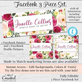 Floral Facebook Set, Customizable Facebook, DIY Facebook, Editable Facebook Set, Instant Download Template, DIY Business Set, Editable Set